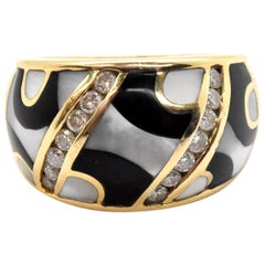 14 Karat Yellow Gold, 0.42 Carat Diamond, Mother-of-Pearl and Black Onyx Ring