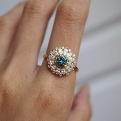 14 Karat Yellow Gold 0.5 Carat Natural Blue Diamond Engagement Ring