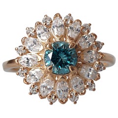 14 Karat Yellow Gold 0.5 Carat Natural Blue Diamond Engagement Ring