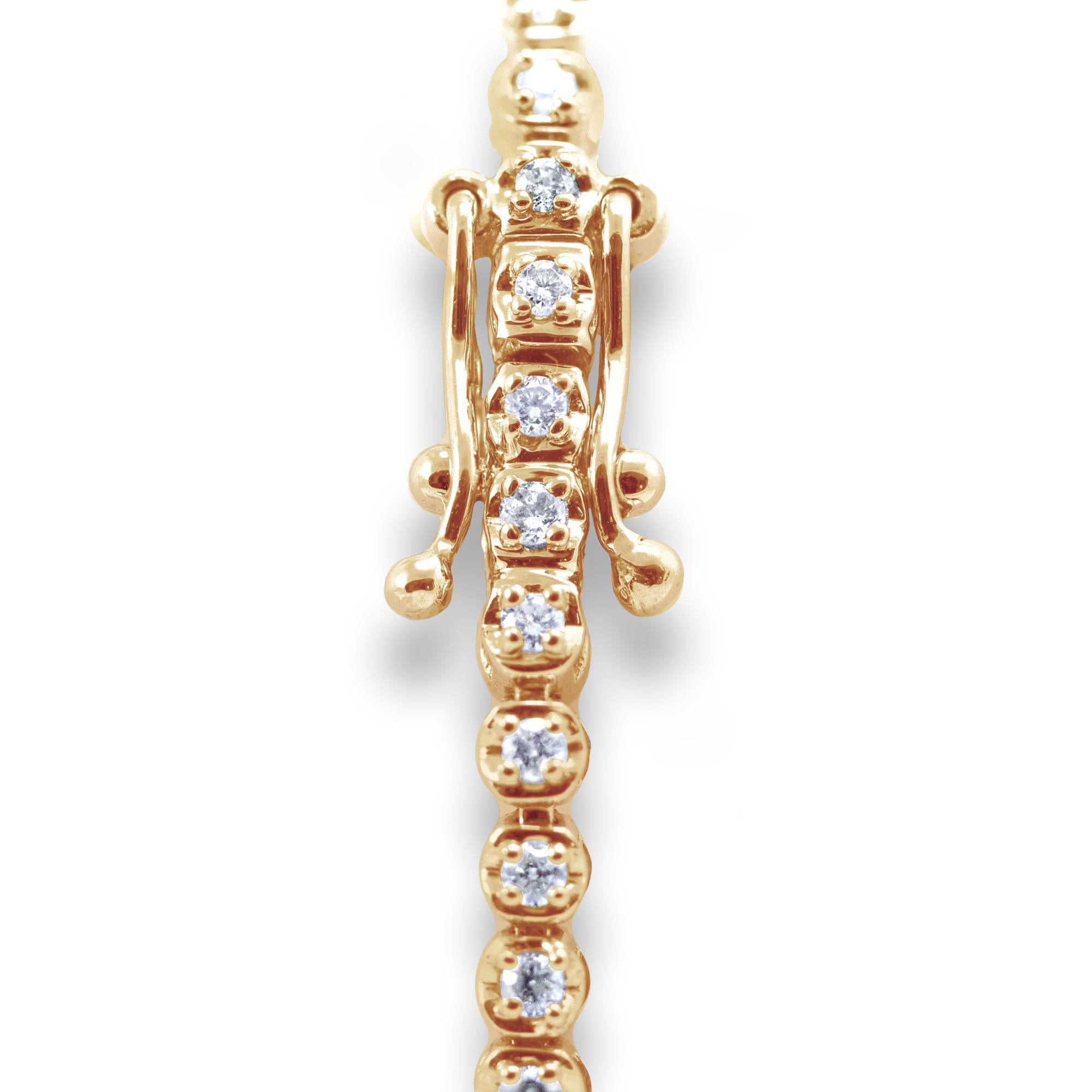 Women's or Men's 14 Karat Yellow Gold 0.50 Carat Round Brilliant Diamond Line Tennis Bracelet For Sale
