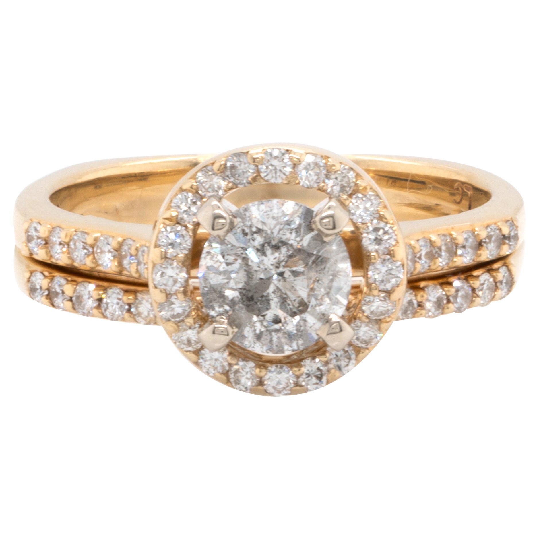 14 Karat Yellow Gold 0.50 Round Brilliant Galaxy Diamond Wedding Set For Sale