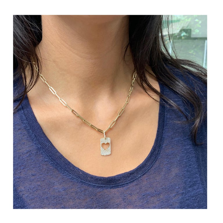 14 Karat Yellow Gold 0.58 Carat Diamond Open Heart Paperclip Chain