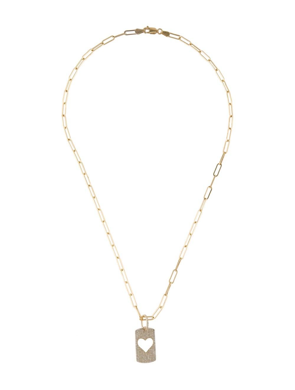 Contemporary 14 Karat Yellow Gold 0.58 Carat Diamond Open Heart Paperclip Chain Necklace For Sale