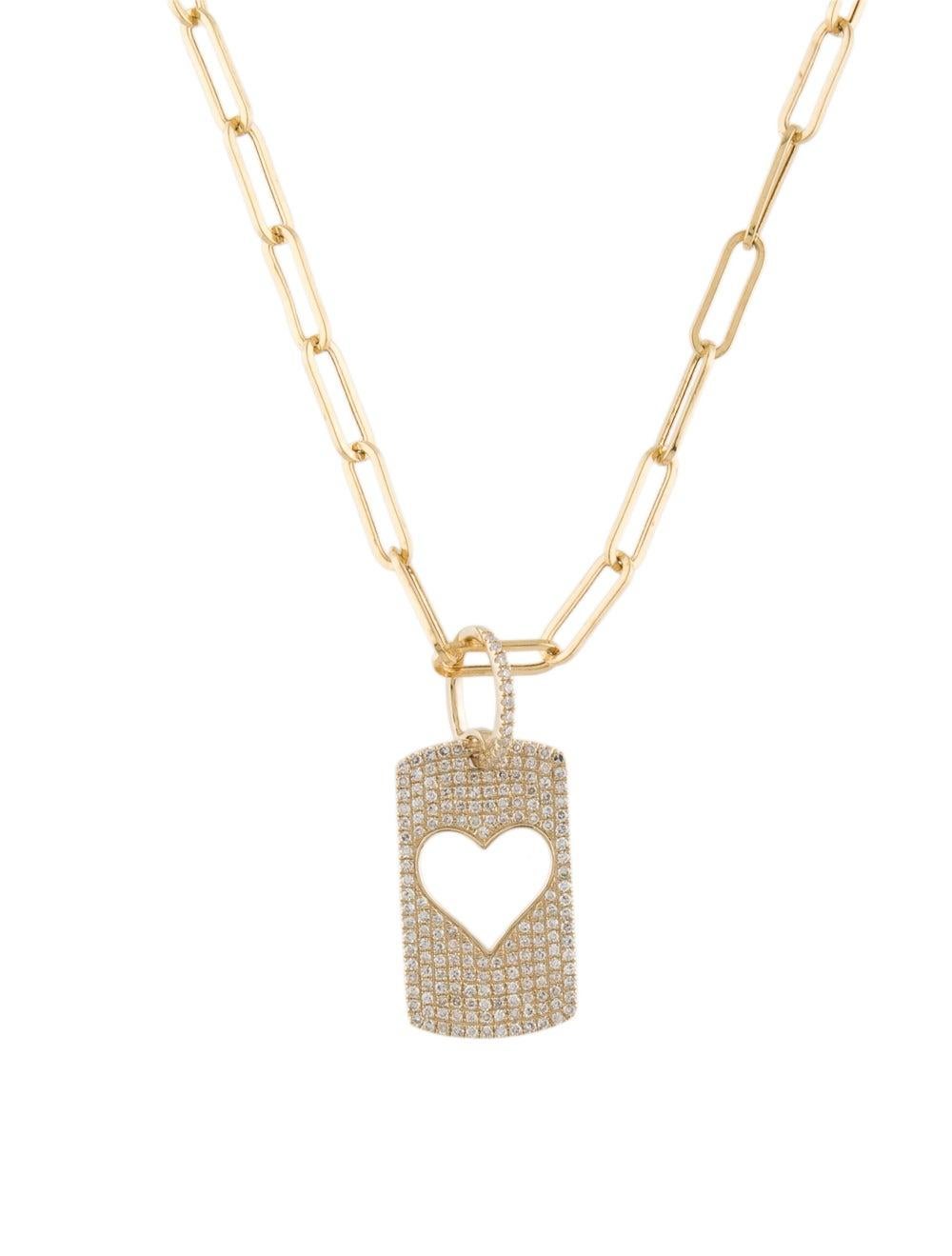 14 Karat Yellow Gold 0.58 Carat Diamond Open Heart Paperclip Chain Necklace In New Condition For Sale In Great neck, NY