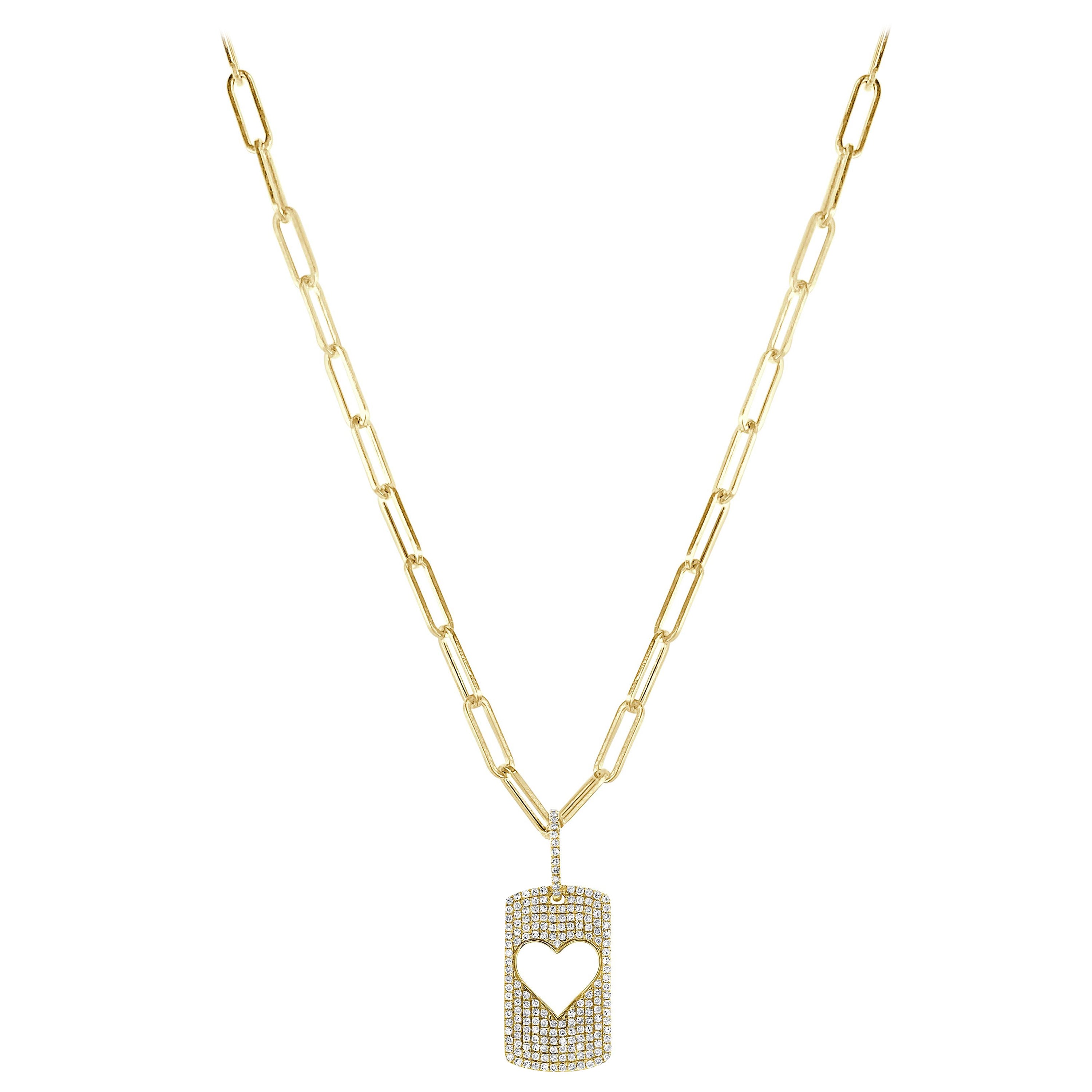 Collar de cadena clip en oro amarillo de 14 quilates con diamantes de 0,58 quilates y corazón abierto