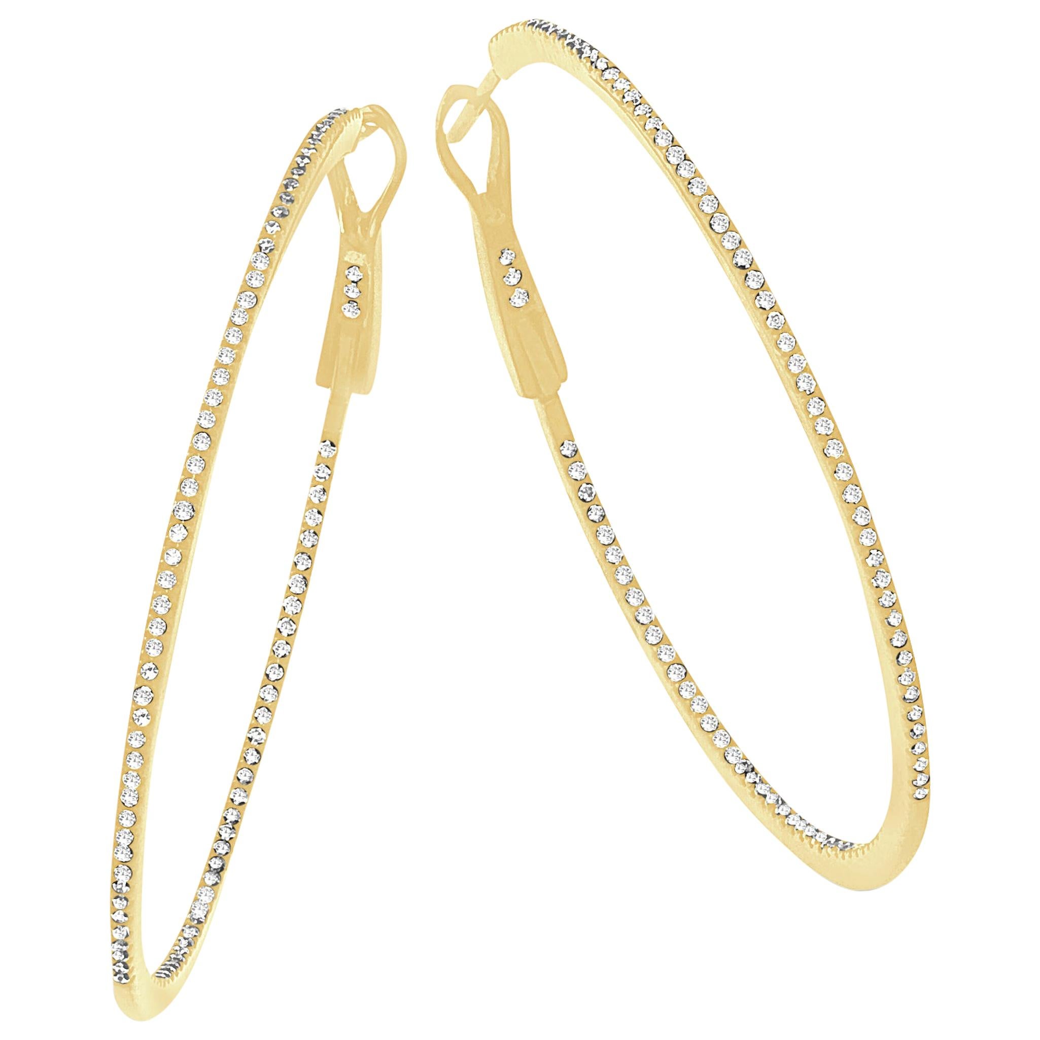 14 Karat Yellow Gold 0.59 Carat Diamond Round Hoop Earrings