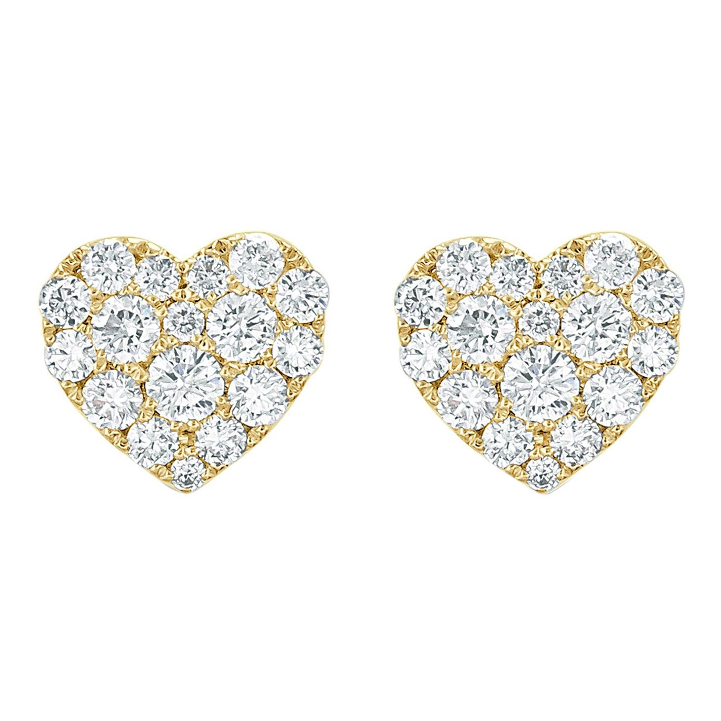 14 Karat Yellow Gold 0.70 Carat Diamond Heart Earrings