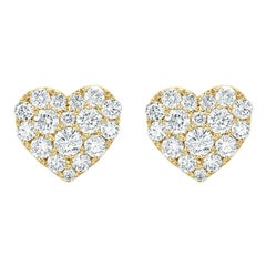 14 Karat Yellow Gold 0.70 Carat Diamond Heart Earrings