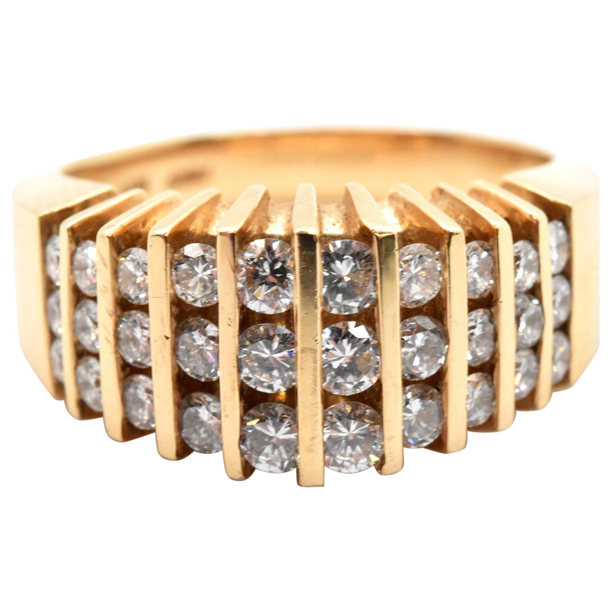 14 Karat Yellow Gold 0.75 Carat Diamond Row Band Ring 130 For Sale