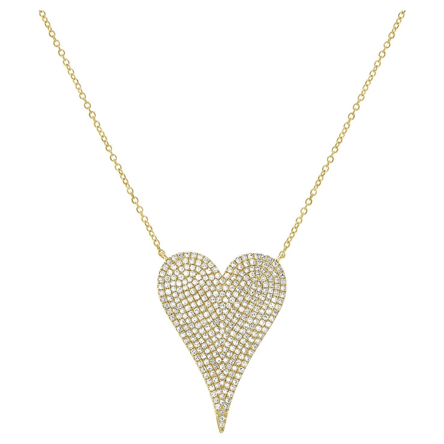 14 Karat Yellow Gold 0.79 Carat Diamond Heart Necklace For Sale