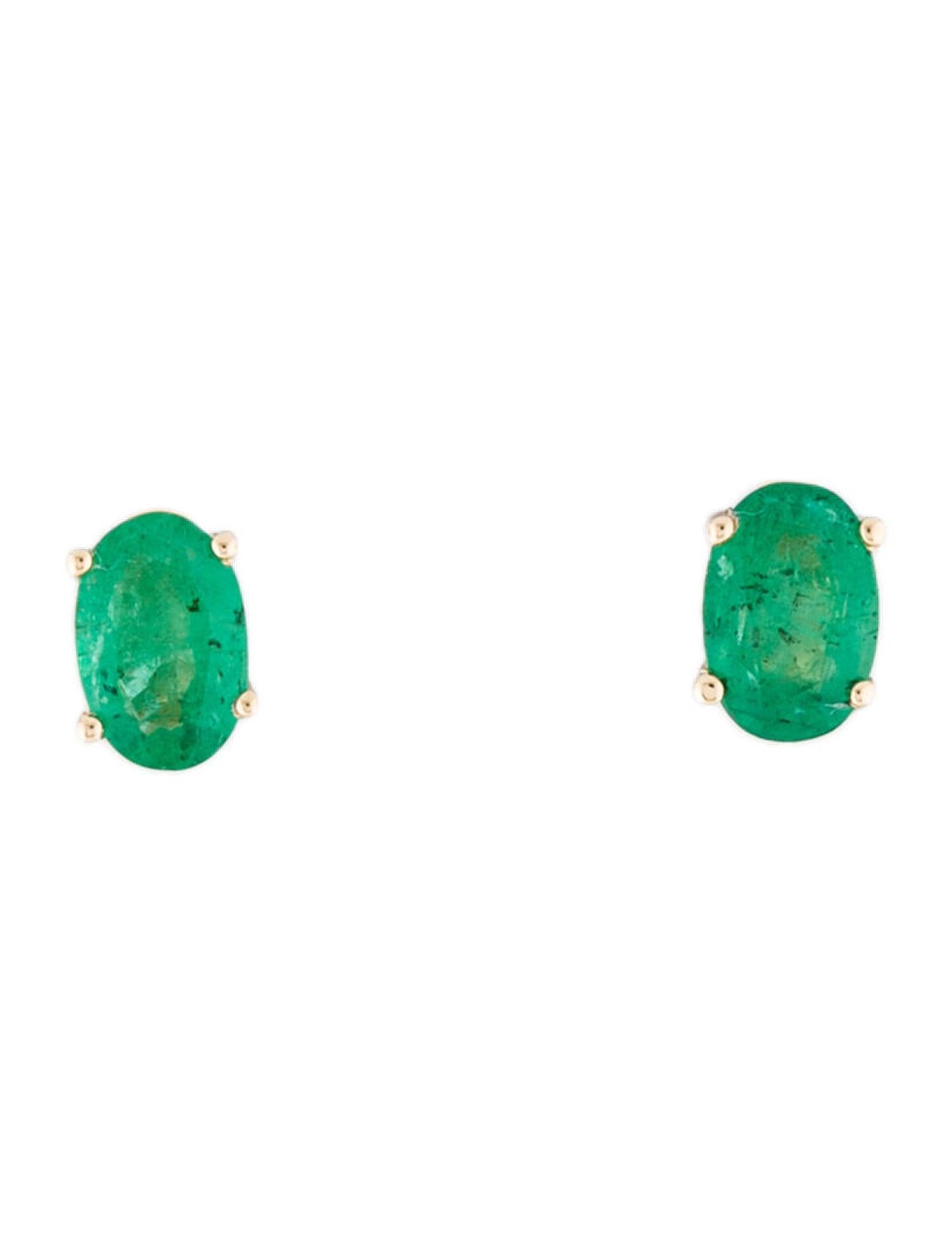 Contemporary 14 Karat Yellow Gold 0.80 Carat Green Emerald Oval Shape Stud Earrings For Sale