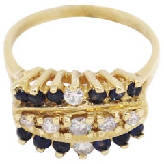 14 Karat Yellow Gold 0.80 Carat Sapphire and Diamonds Cocktail Ring