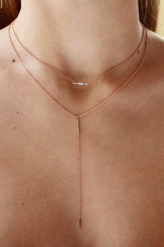 14 Karat Yellow Gold 0.82 Carat Round and Baguette Diamond Bar Chain Pendant