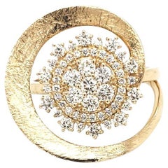 14 Karat Yellow Gold 0.87 Carat Natural Diamond Sun Moon Ring Size 7