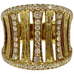 14 Karat Yellow Gold 0.91 Carat Diamond Concave Cocktail Ring