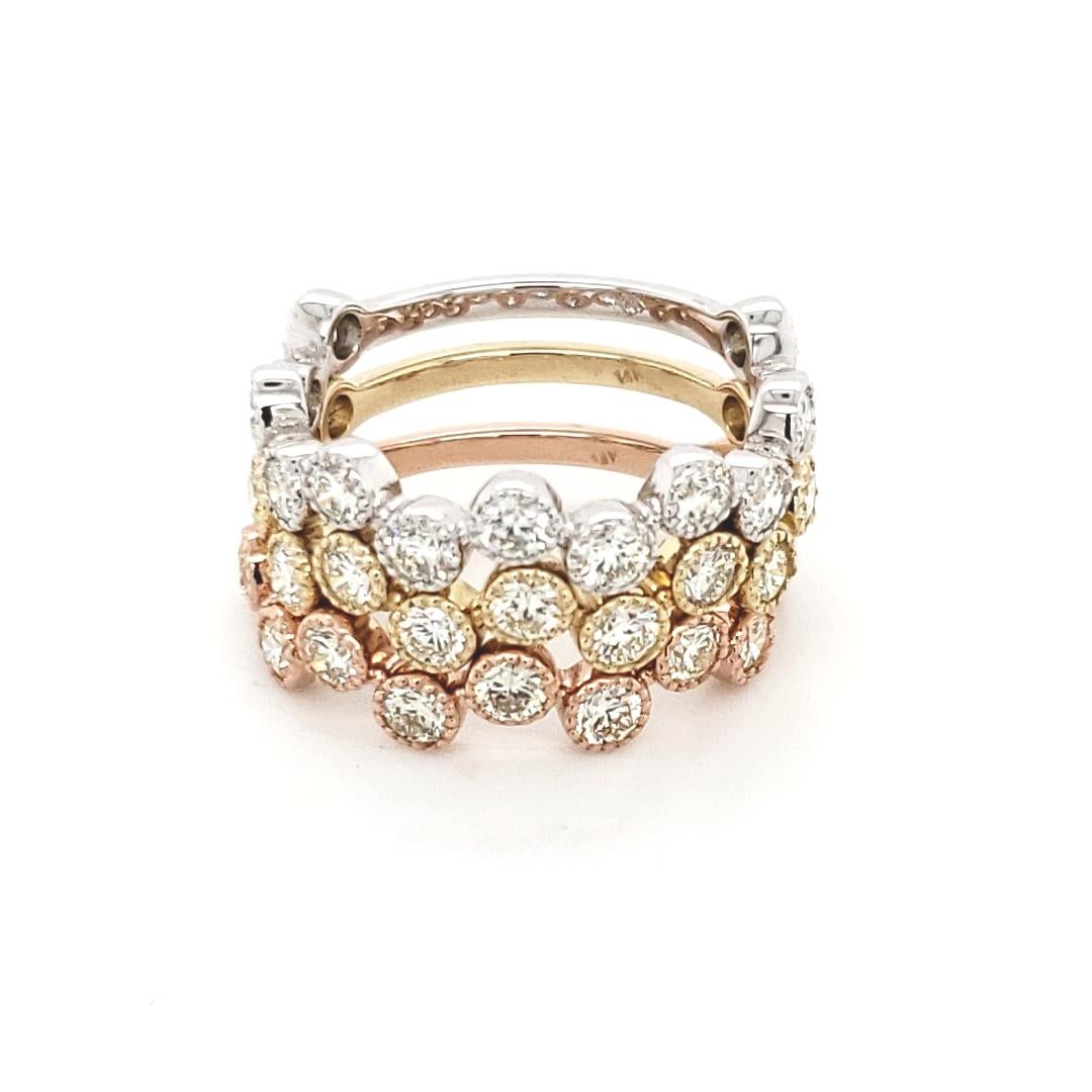 14 Karat Yellow Gold 0.95 Carat Natural Diamond Stackable Ring Size 6.5 In New Condition For Sale In Los Angeles, CA
