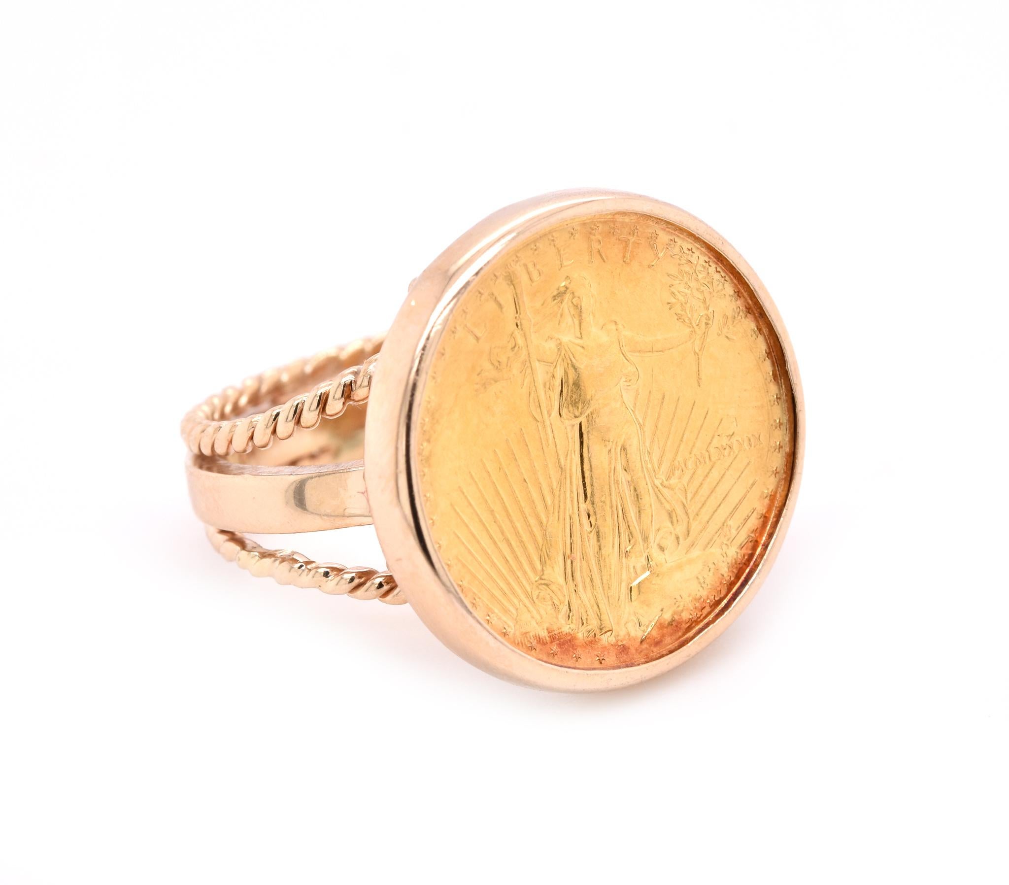 Designer: custom design
Material: 14k yellow gold
Dimensions: ring top measures 17.55mm wide
Ring Size: 4.25
Weight: 4.63 grams / 3.30 grams PURE
