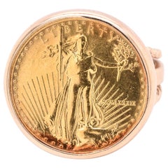 Vintage 14 Karat Yellow Gold 1/10th Liberty Eagle Coin Ring