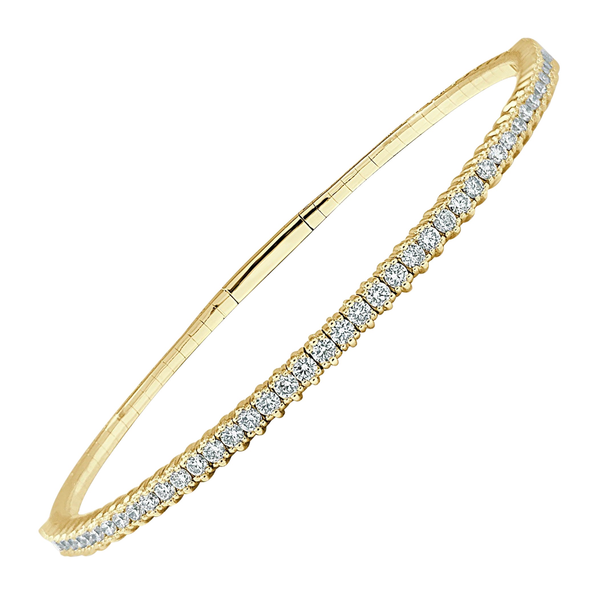 Bracelet souple en or jaune 14 carats avec diamants de 1,00 carat