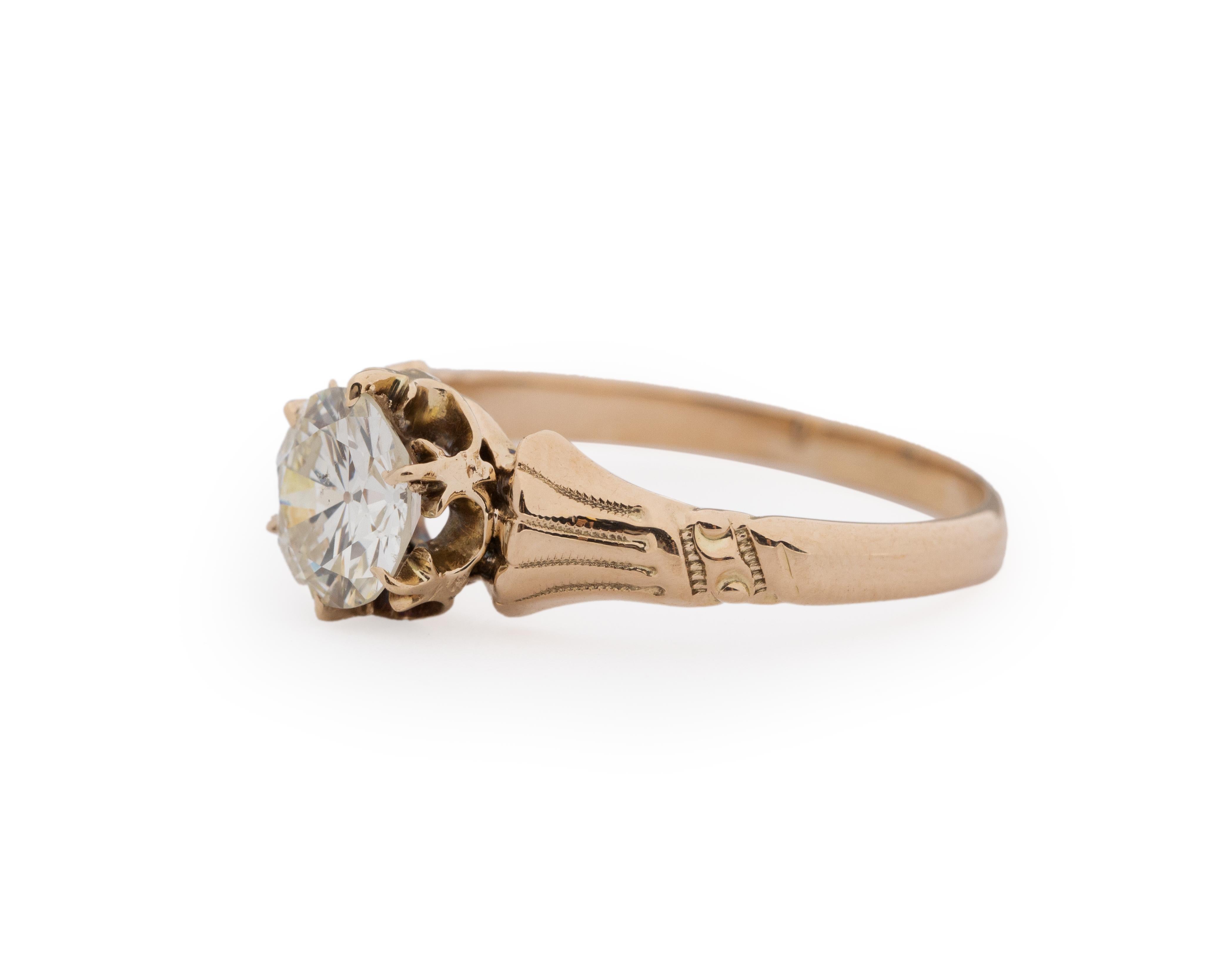Art Deco 14 Karat Yellow Gold 1.02 Carat Old European Brilliant Diamond Engagement Ring For Sale