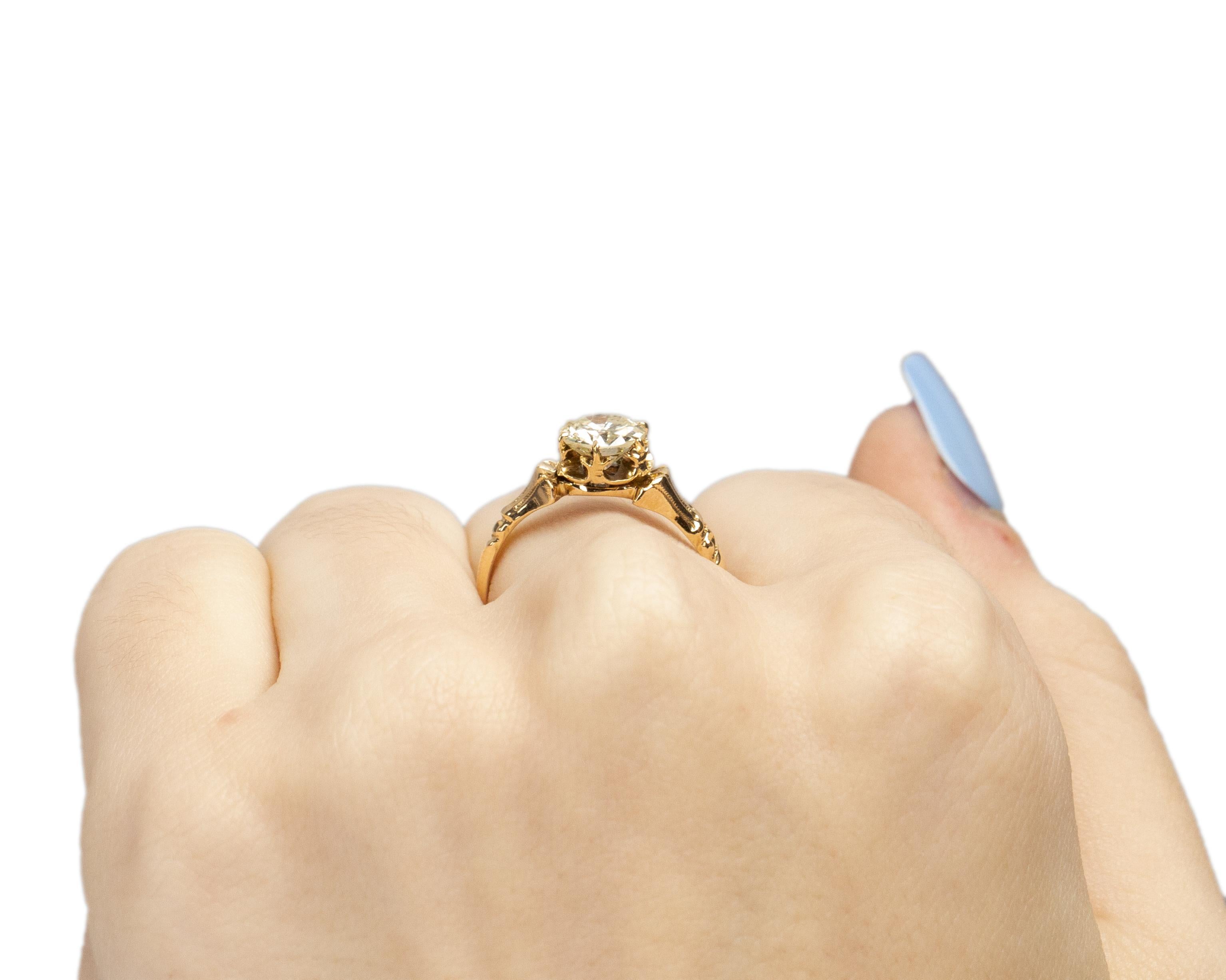 Women's 14 Karat Yellow Gold 1.02 Carat Old European Brilliant Diamond Engagement Ring For Sale