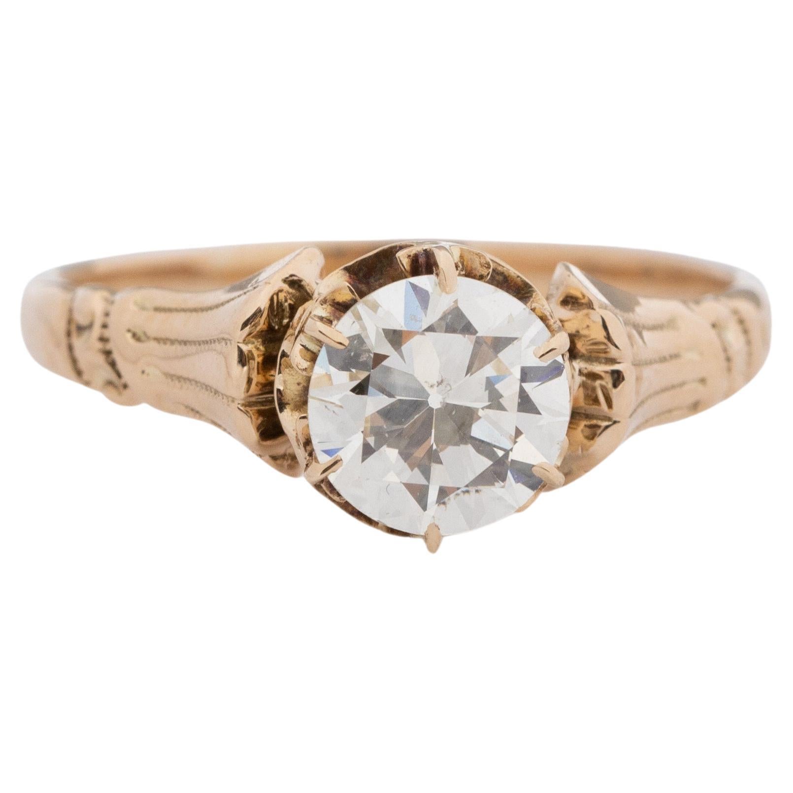 14 Karat Yellow Gold 1.02 Carat Old European Brilliant Diamond Engagement Ring For Sale