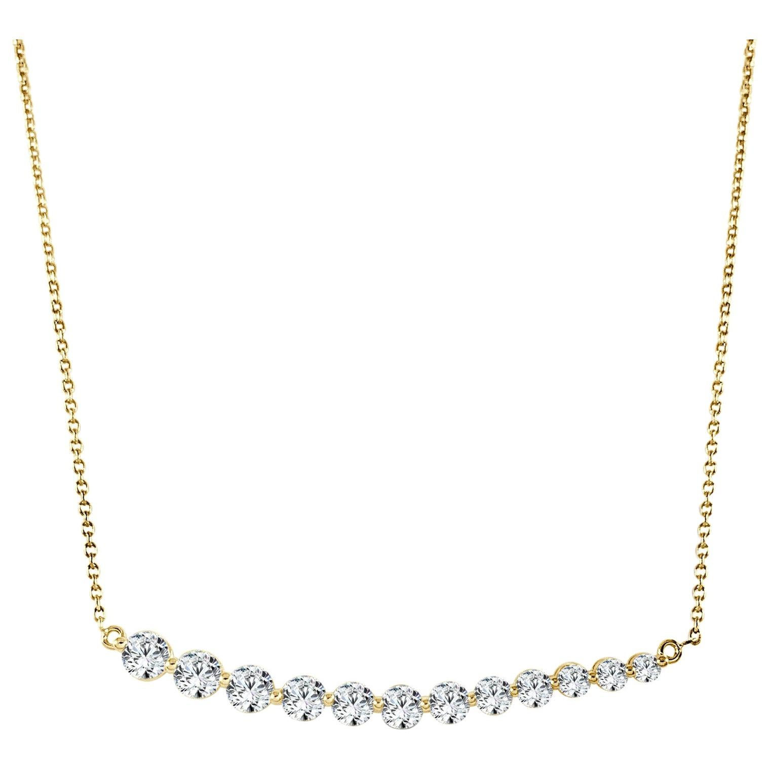 14 Karat Yellow Gold 1.06 Carat Diamond Bar Necklace