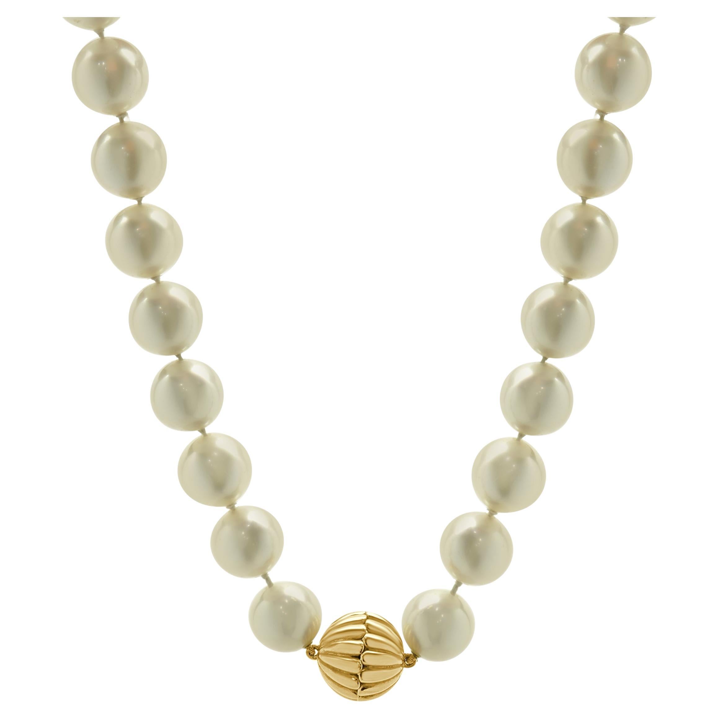 14 Karat Yellow Gold 10MM South Sea Pearl Necklace For Sale