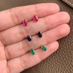 Pendientes de oro amarillo de 14 quilates con forma ovalada de rubí rojo de 1,11 quilates