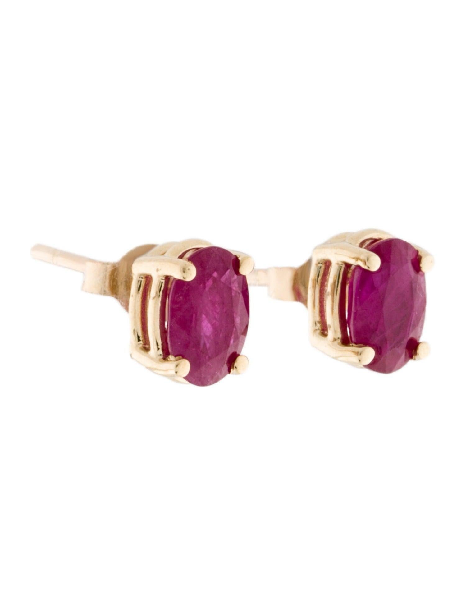14 Karat Yellow Gold 1.11 Carat Red Ruby Oval Shape Stud Earrings In New Condition For Sale In Great neck, NY