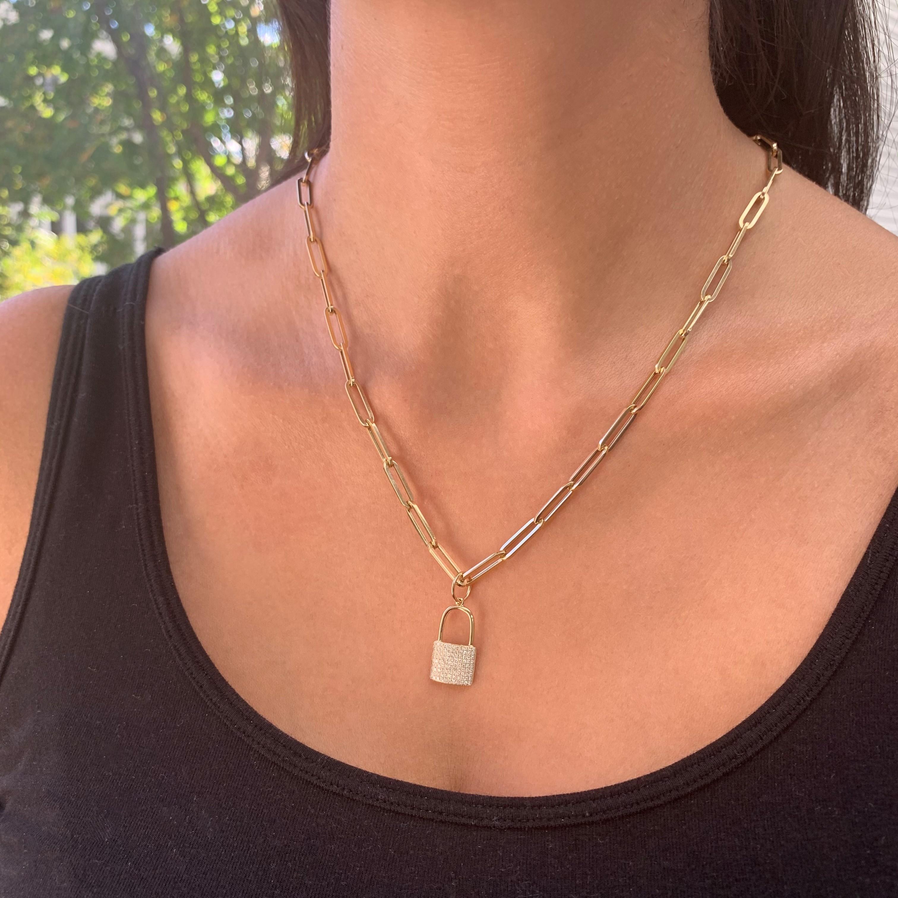  Chain necklaces are a classic staple in any person's jewelry box! This 14k gold Large Paperclip Link chain comes with plenty of options, specifically your choice of length. Buy one and wear it as a simple standalone (with or without a pendant) or
