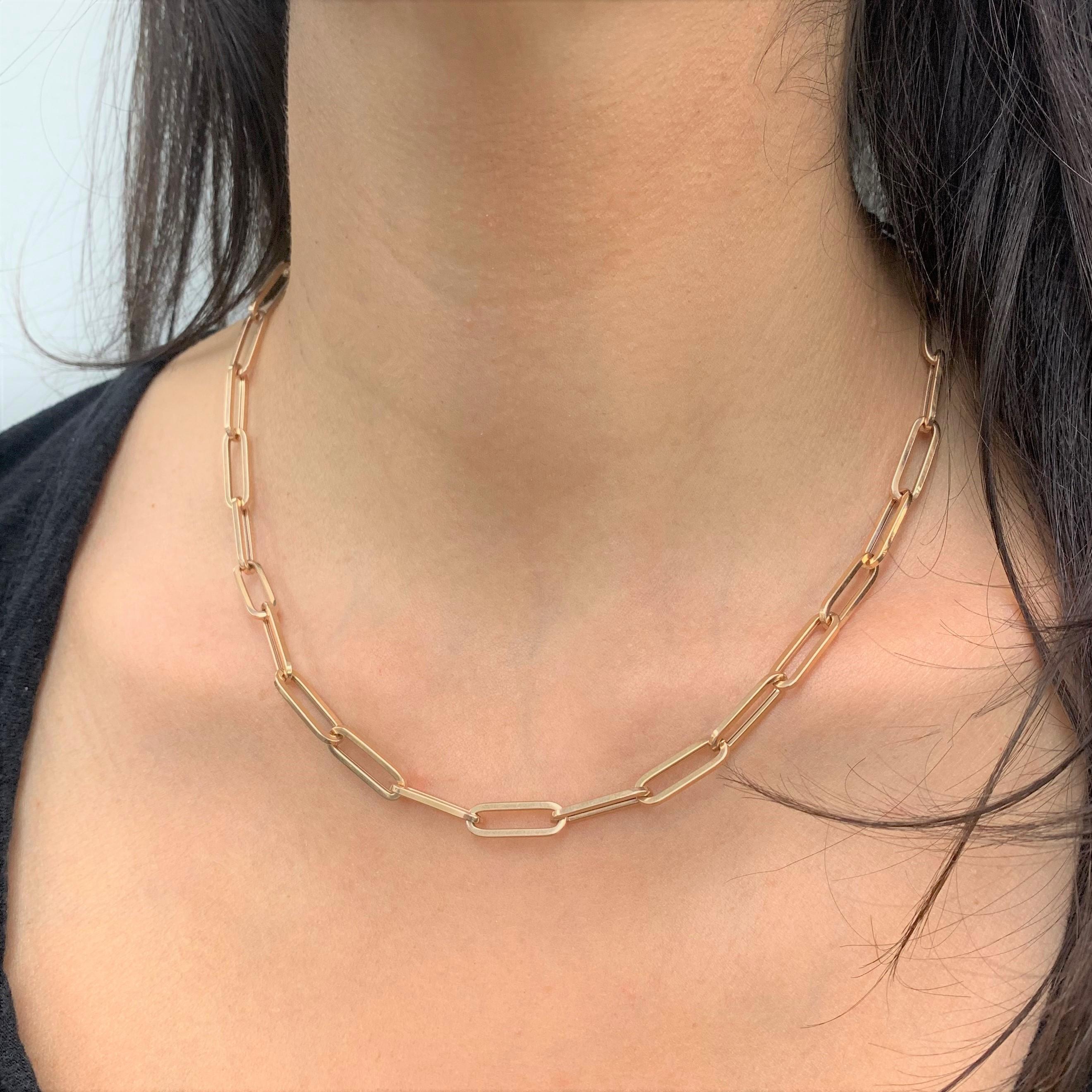 Contemporary 14 Karat Yellow Gold 11.20 Grams Paperclip Chain Necklace For Sale