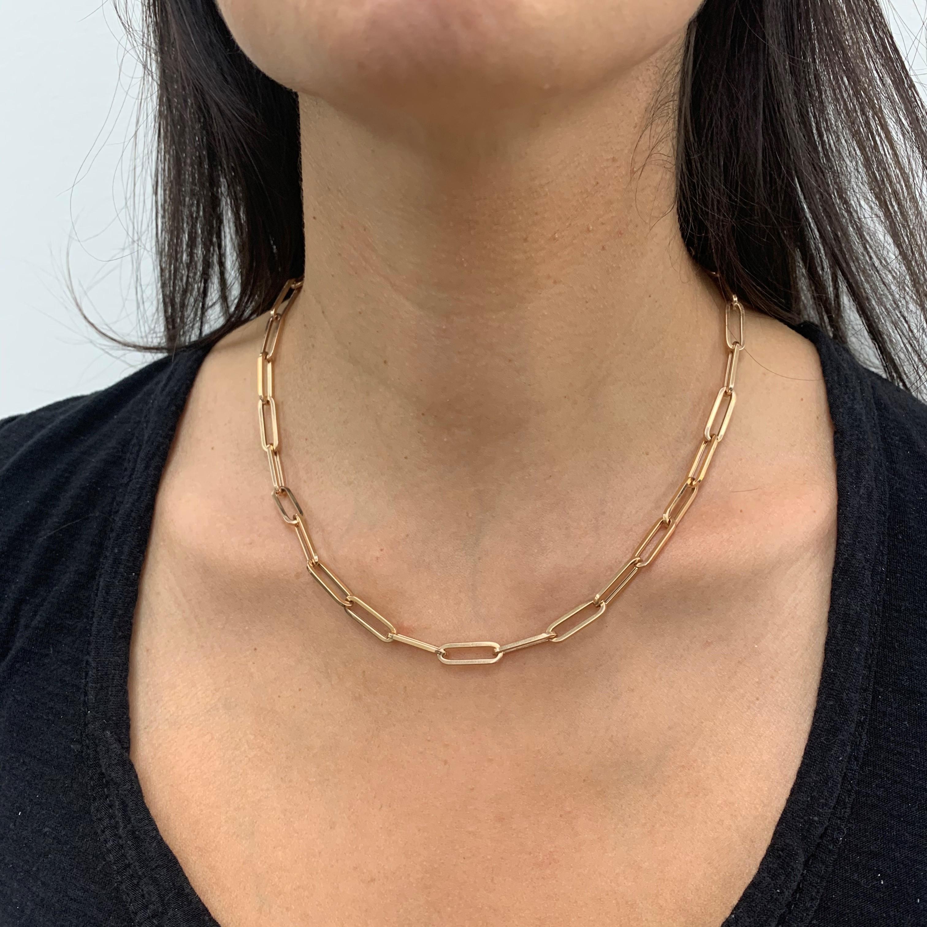 14 Karat Yellow Gold 11.20 Grams Paperclip Chain Necklace In New Condition For Sale In Great neck, NY