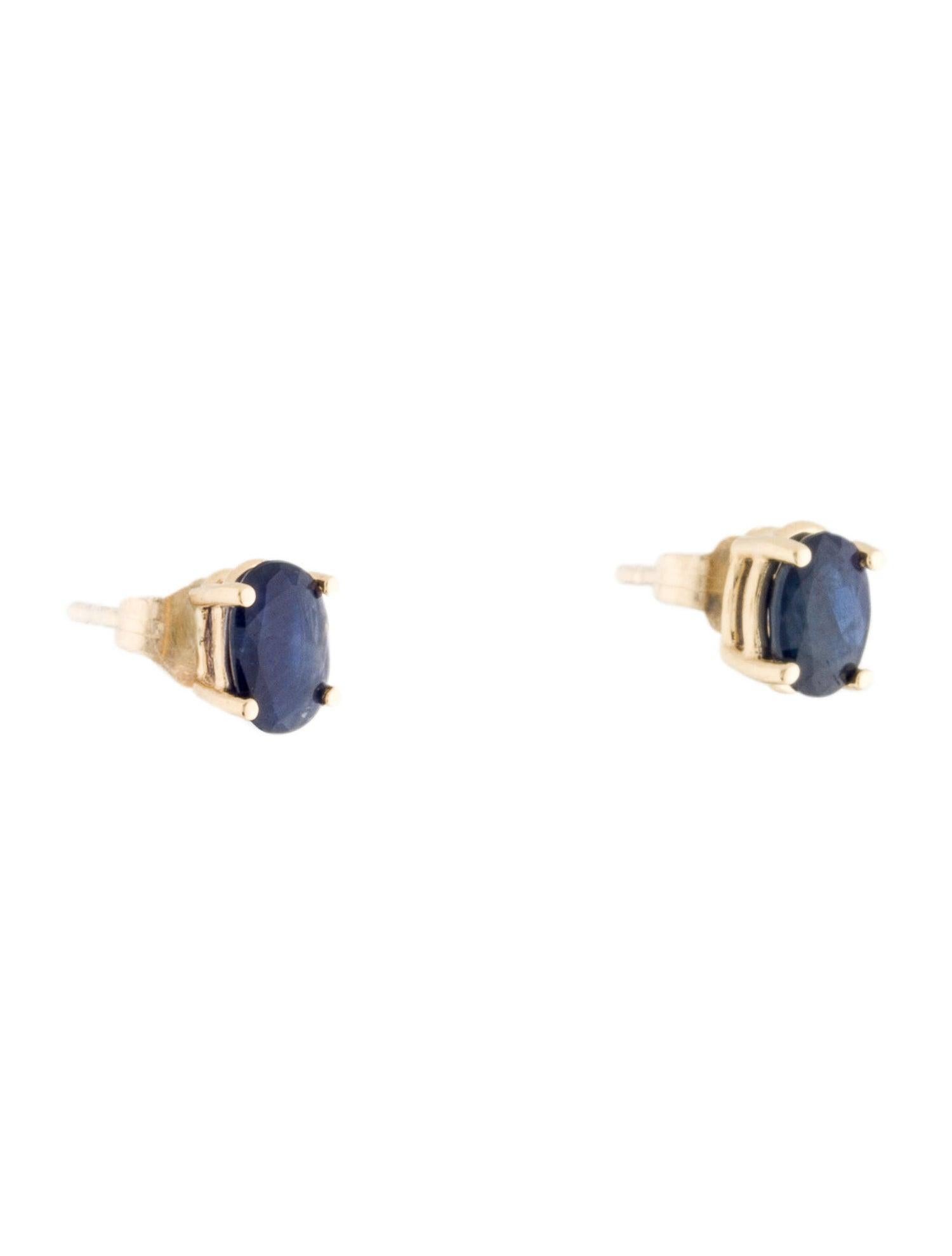 Oval Cut 14 Karat Yellow Gold 1.30 Carat Sapphire Oval Shape Stud Earrings For Sale