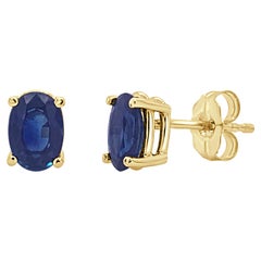 14 Karat Yellow Gold 1.30 Carat Sapphire Oval Shape Stud Earrings
