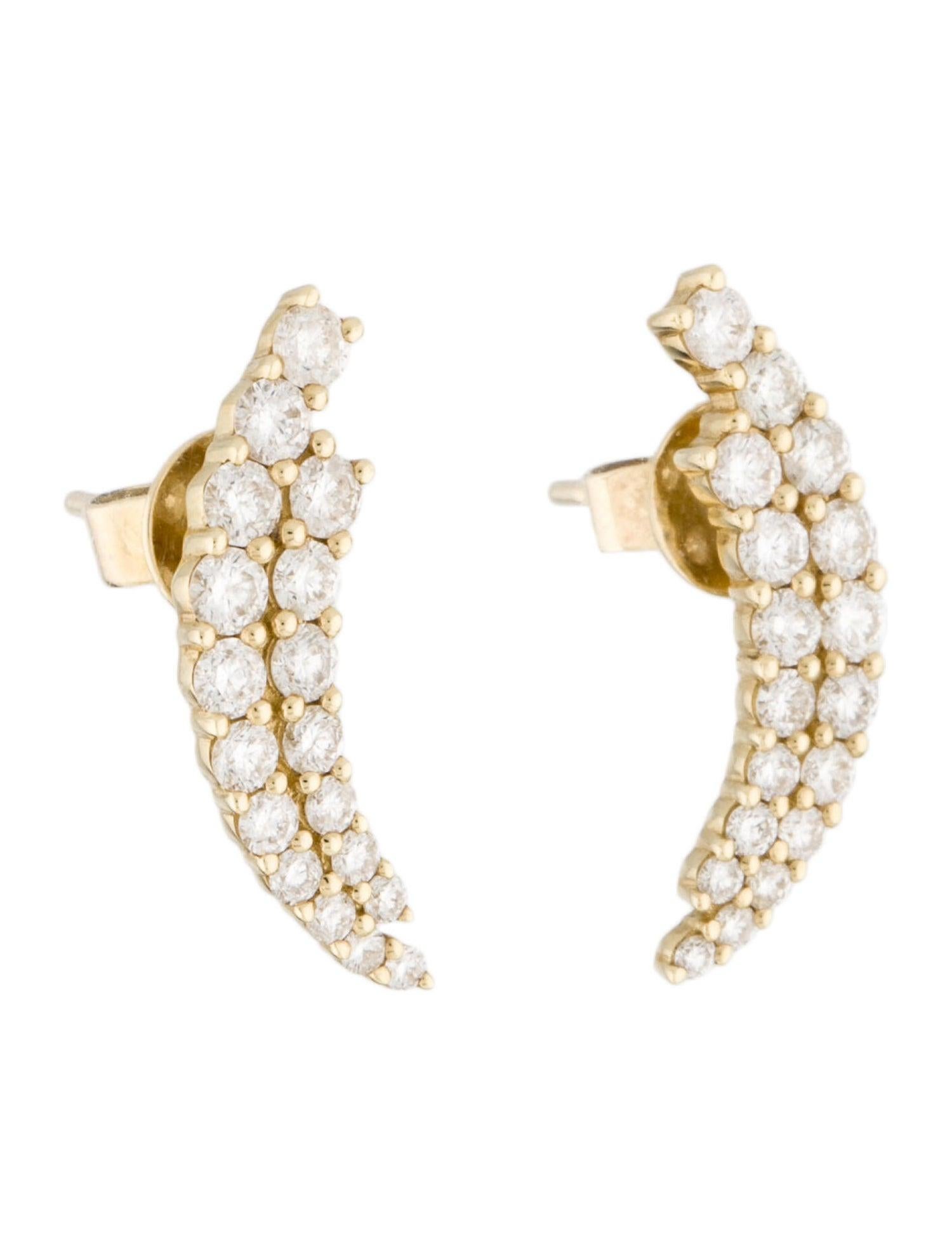 Contemporary 14 Karat Yellow Gold 1.31 Carat Diamond Ear Climber Earrings For Sale