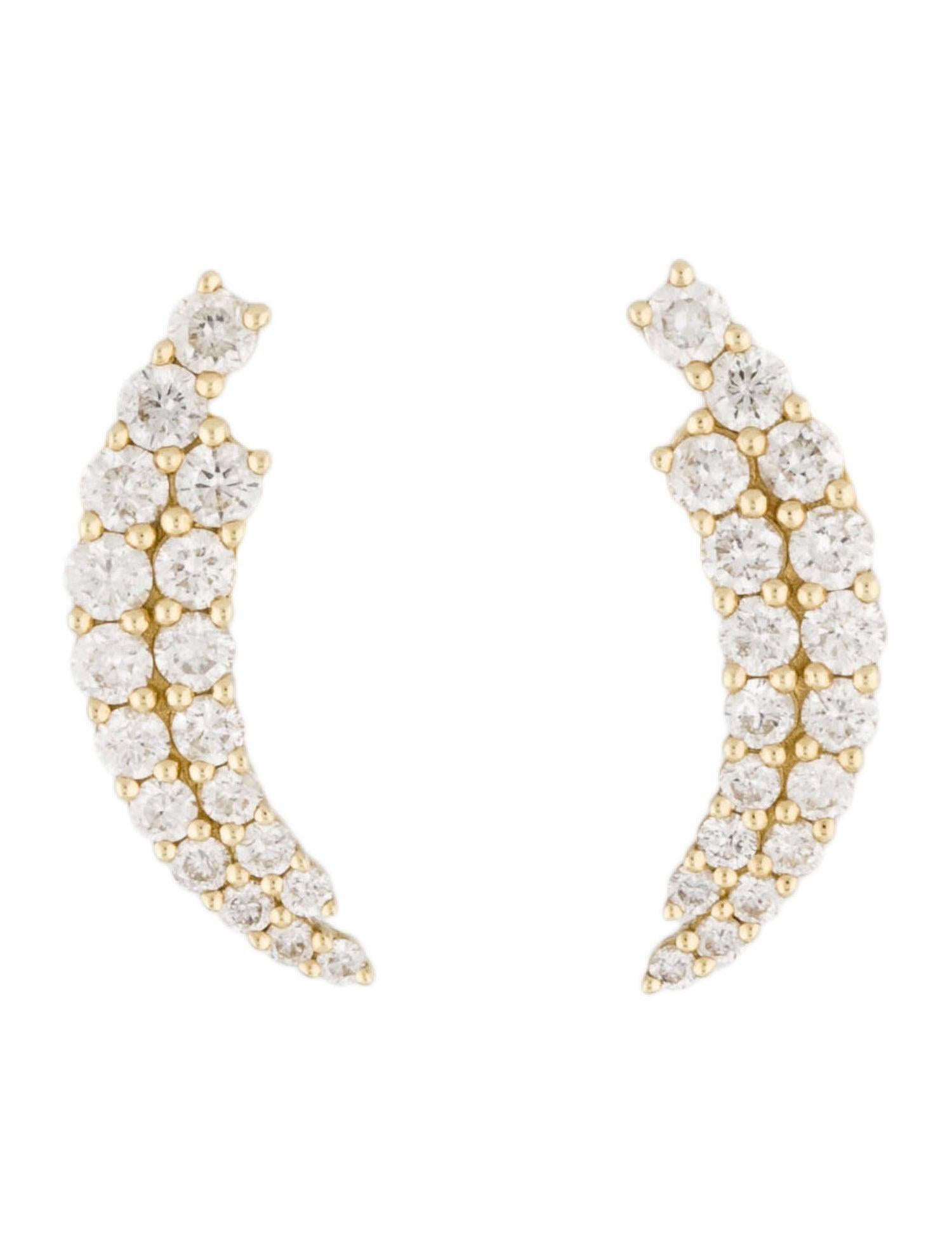 14 Karat Yellow Gold 1.31 Carat Diamond Ear Climber Earrings In New Condition For Sale In Great neck, NY