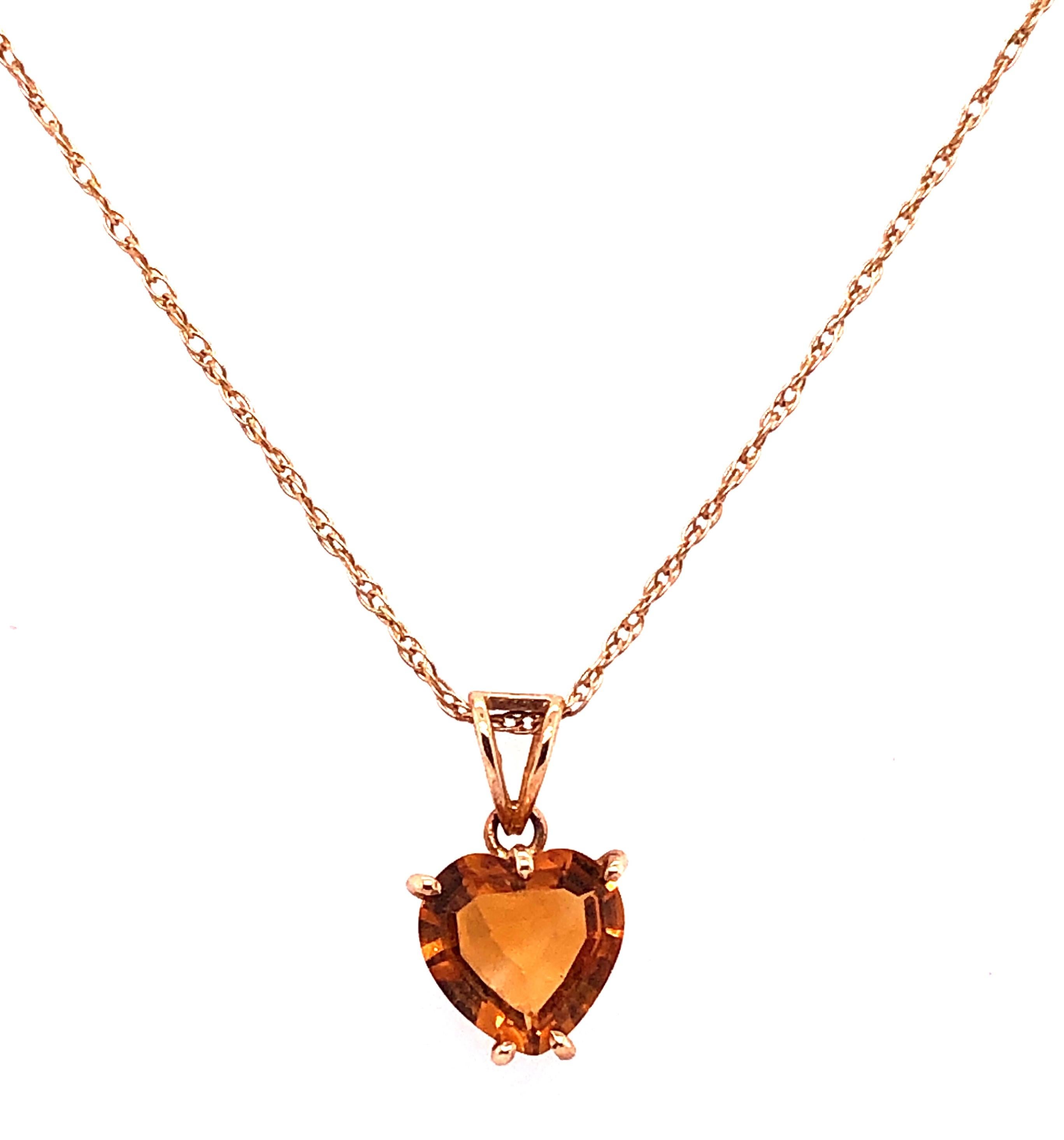 14 Karat Yellow Gold 14 Inch Necklace with Heart Pendant.
1.6 grams total weight. Stone is 8.87mm. 
14K Stamped.