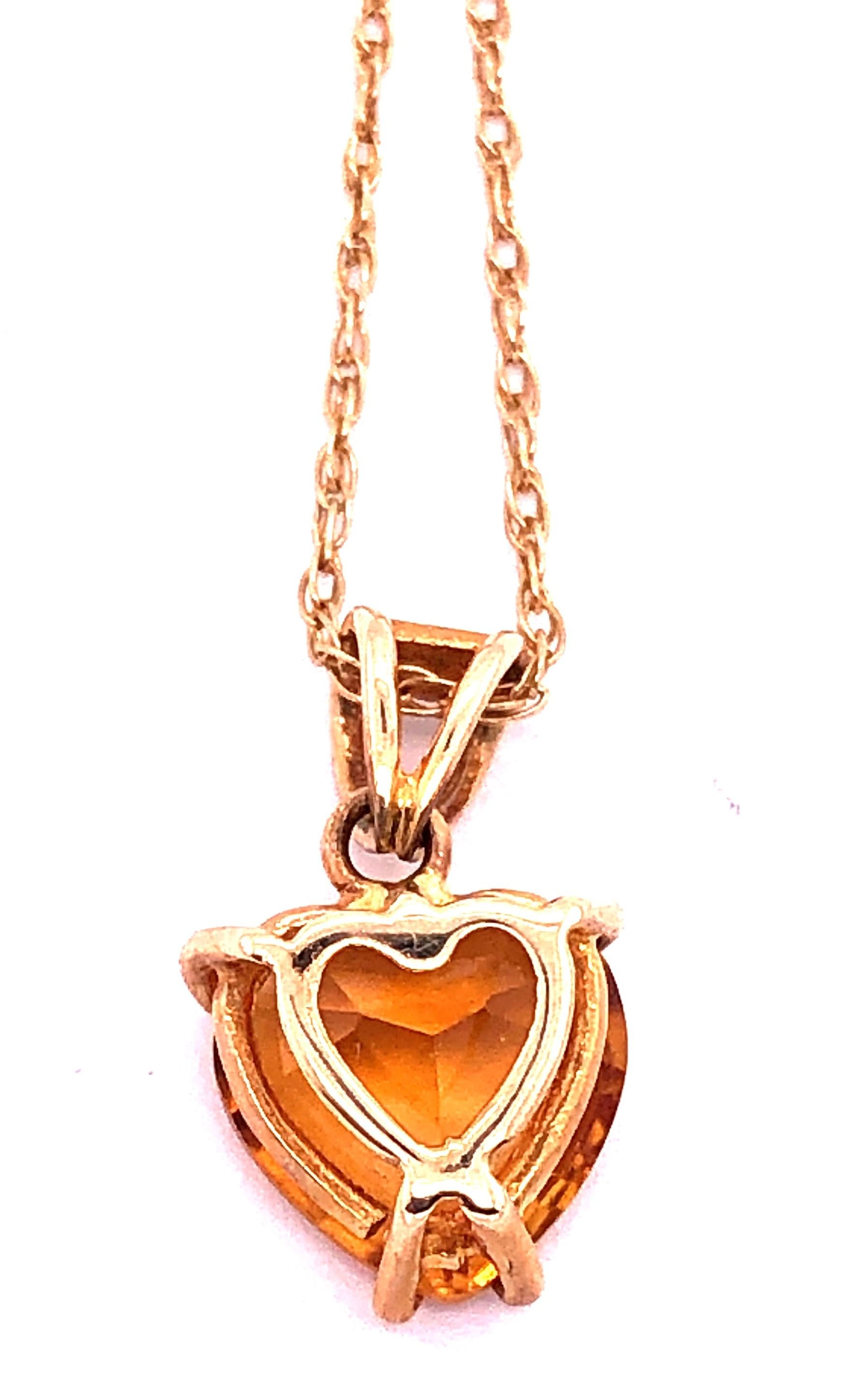 14 Karat Yellow Gold 14 Inch Necklace with Heart Pendant For Sale 1