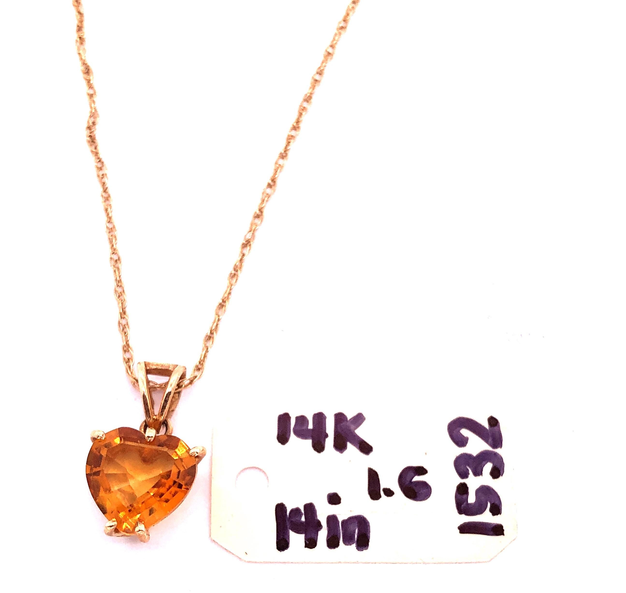 14 Karat Yellow Gold 14 Inch Necklace with Heart Pendant For Sale 5