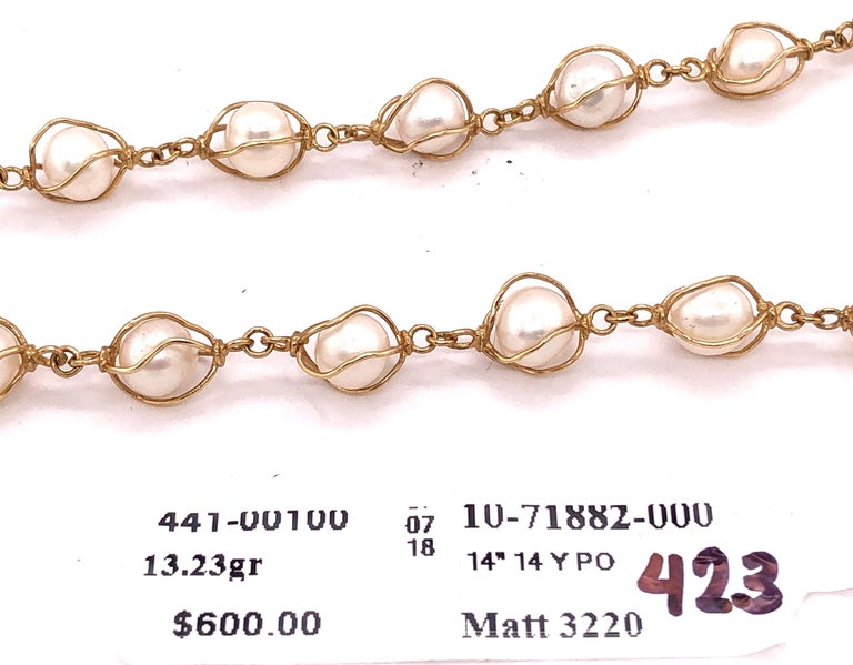 14 Karat Yellow Gold Pearl Beaded Necklace For Sale at 1stDibs