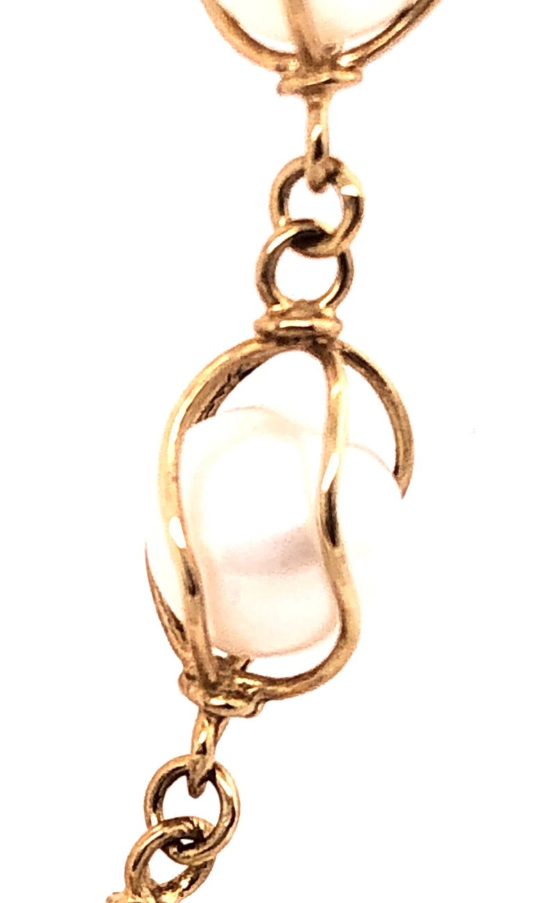 14 Karat Yellow Gold Pearl Beaded Necklace For Sale at 1stDibs