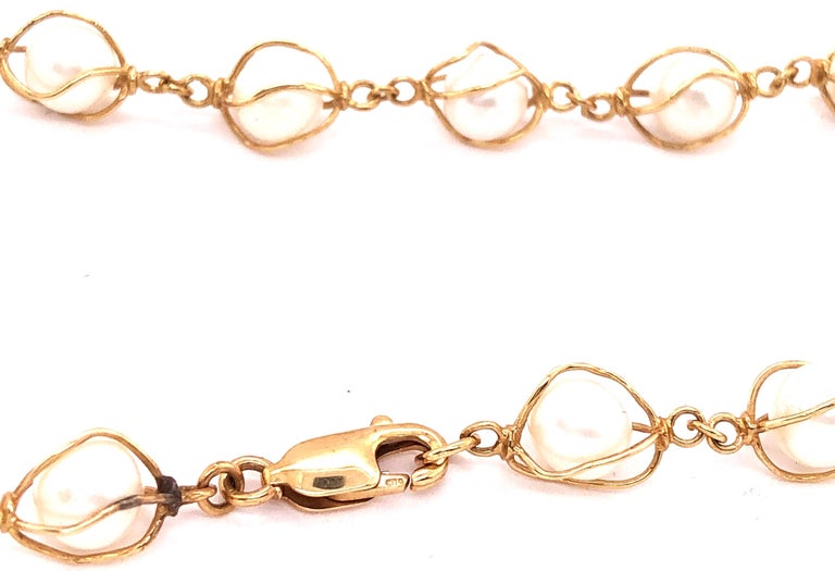 14 Karat Yellow Gold Pearl Beaded Necklace For Sale at 1stDibs