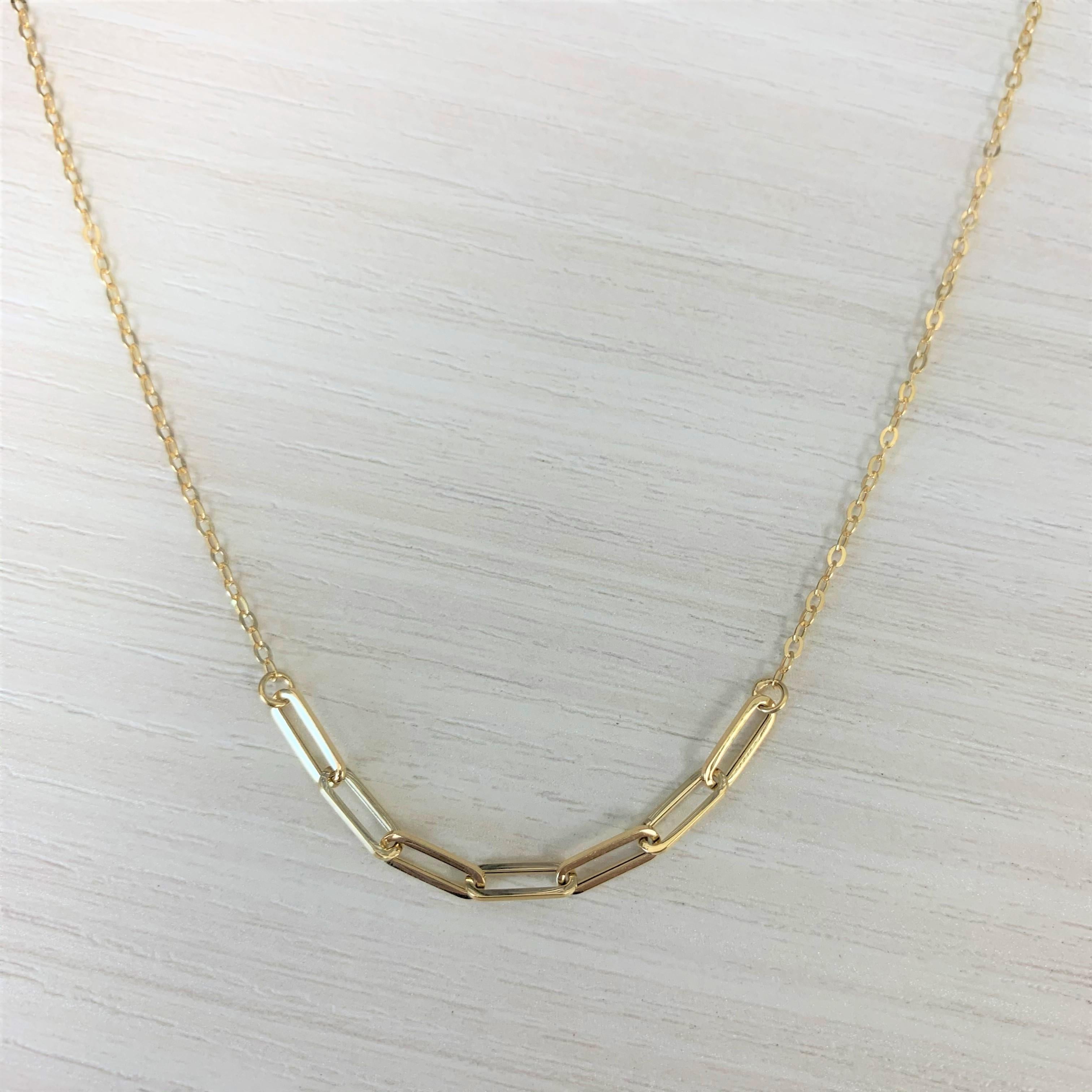 Contemporary 14 Karat Yellow Gold 1.40 Grams Paperclip Link Chain Necklace