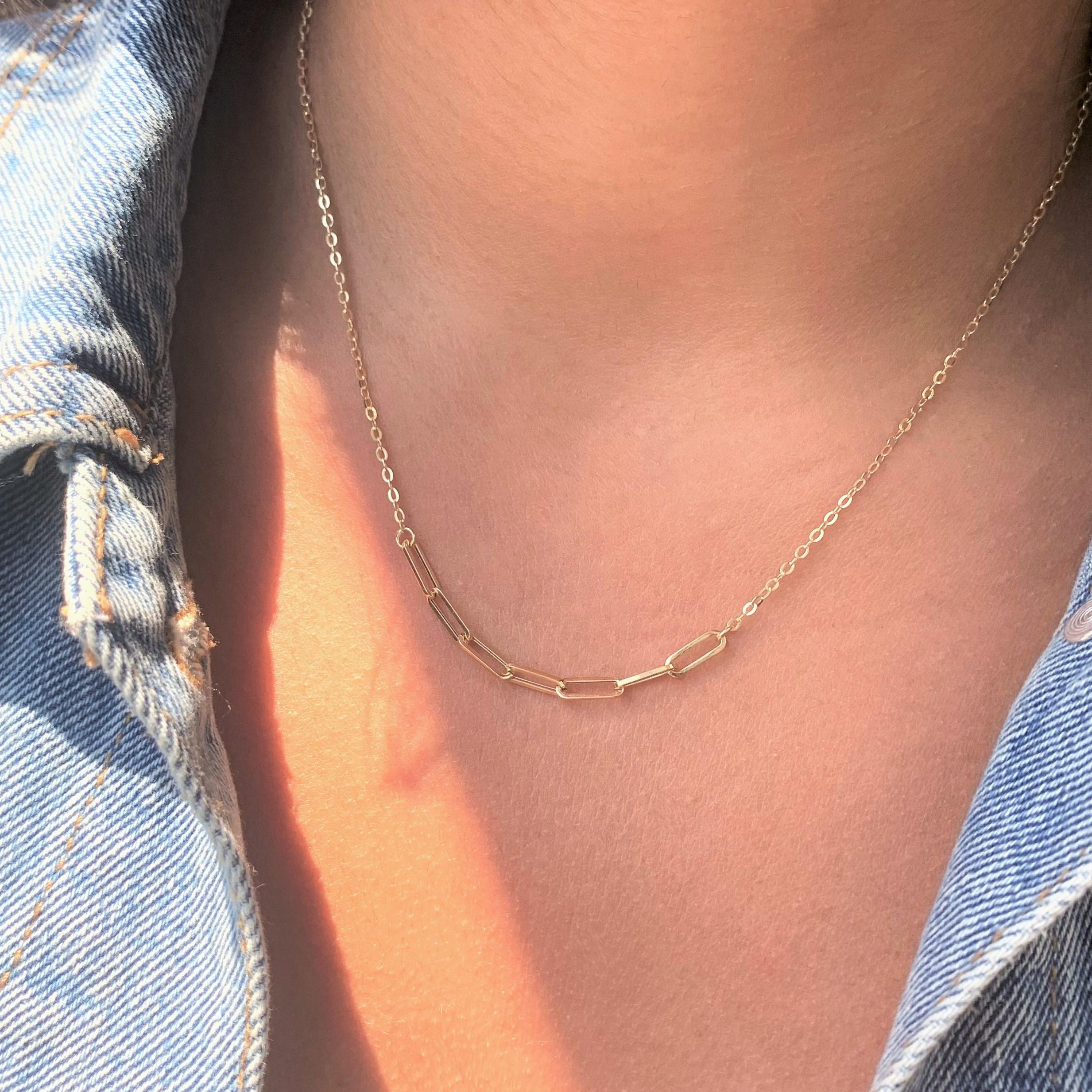 14 Karat Yellow Gold 1.40 Grams Paperclip Link Chain Necklace, Gifts for Her In New Condition For Sale In Great neck, NY