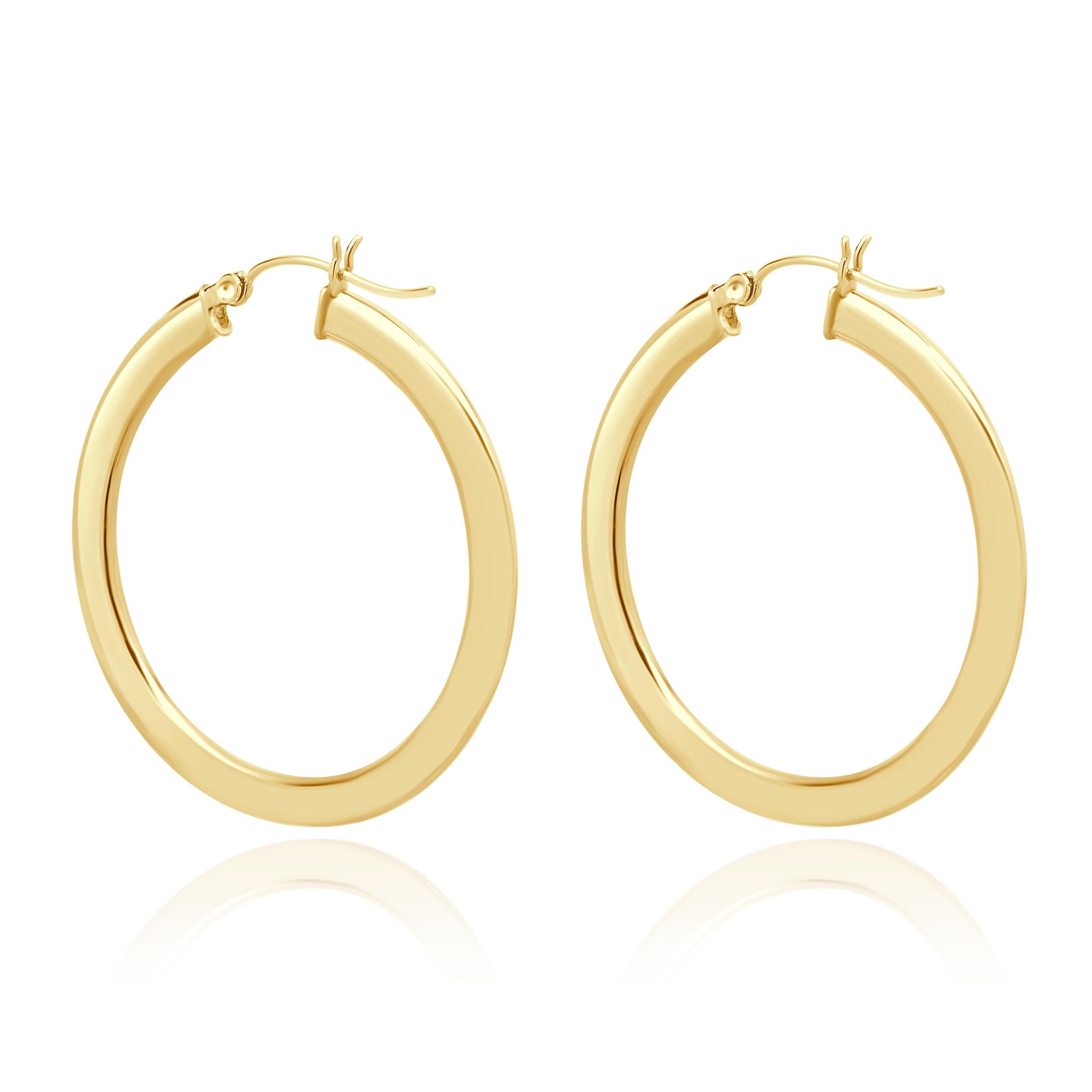 Pendientes de aro de tubo plano de oro amarillo de 14 quilates y 1,5 pulgadas en Excelente Estado en Scottsdale, AZ