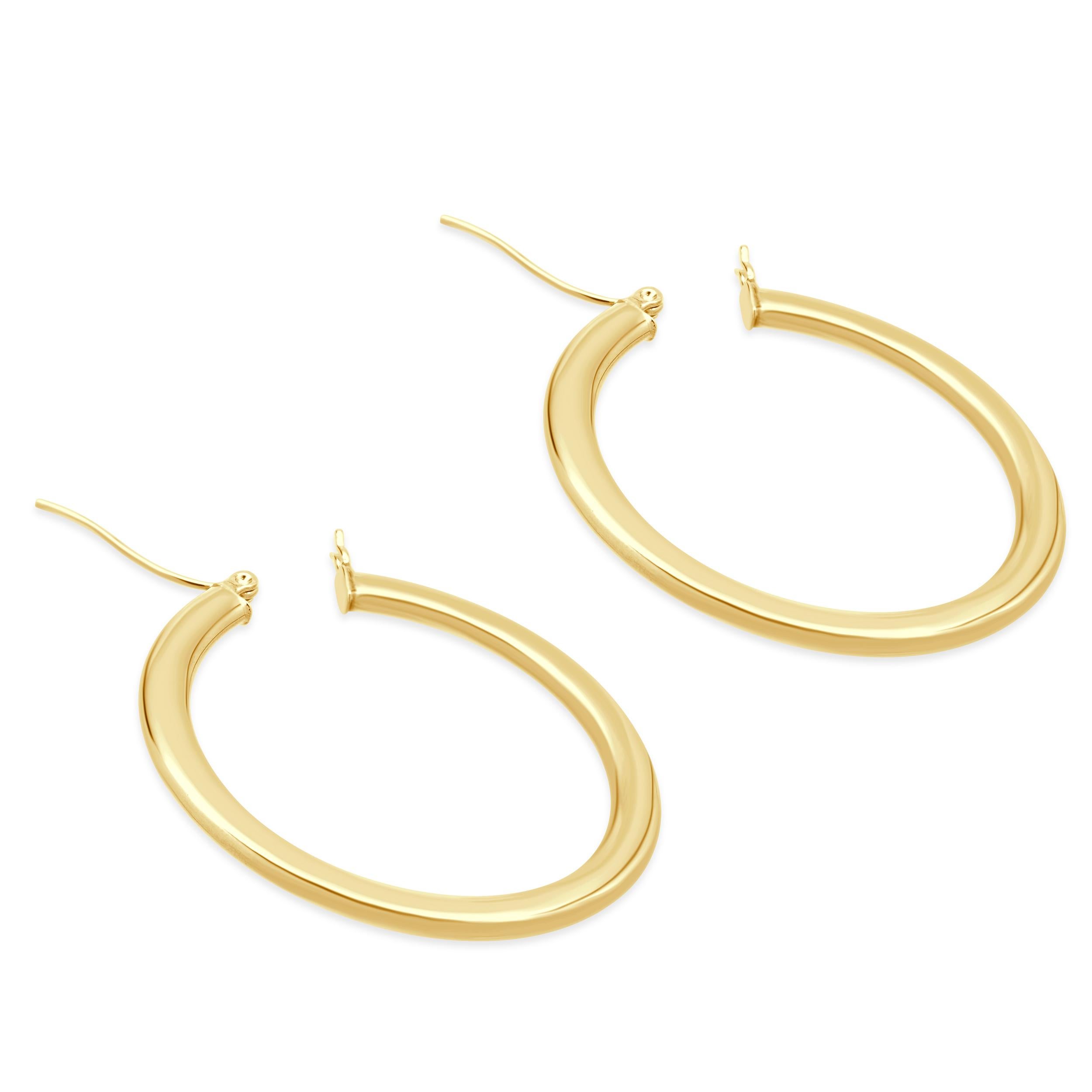De las mujeres Pendientes de aro de tubo plano de oro amarillo de 14 quilates y 1,5 pulgadas