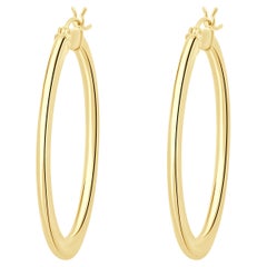 Pendientes de aro de tubo plano de oro amarillo de 14 quilates y 1,5 pulgadas