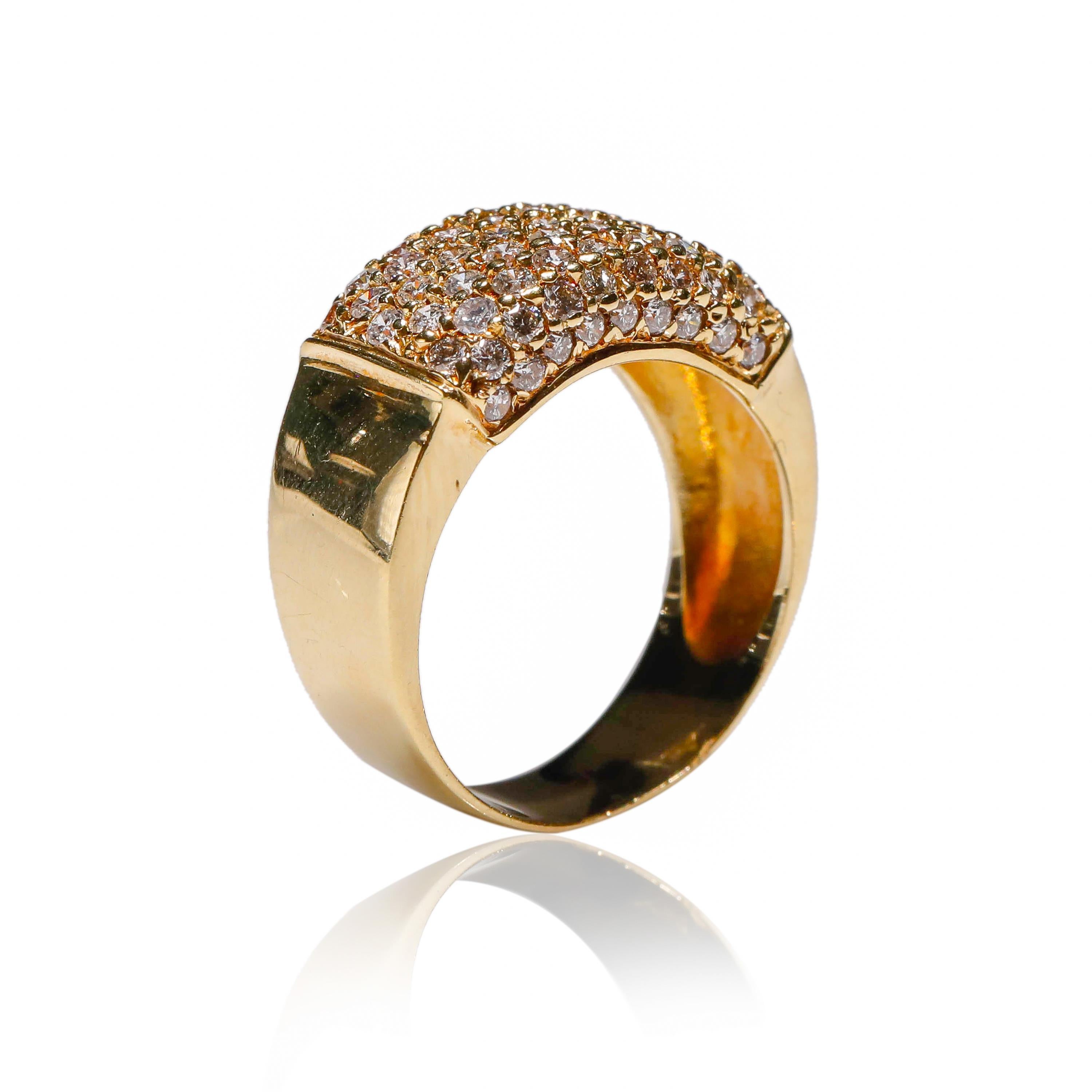 Modern 14 Karat Yellow Gold 1.54 Carat Round Cut Pave Diamond Eternity Band Ring