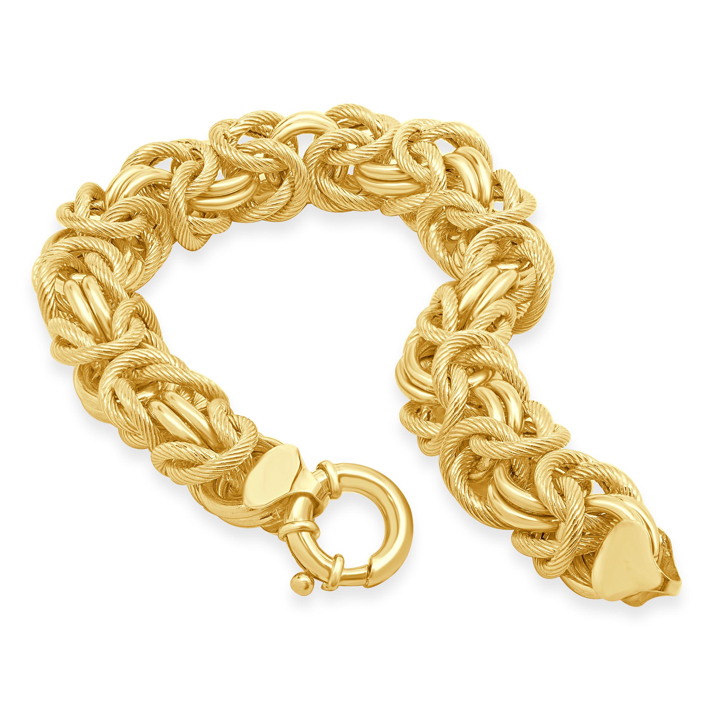 14 Karat Yellow Gold 15.5MM Byzantine Bracelet In Excellent Condition For Sale In Scottsdale, AZ